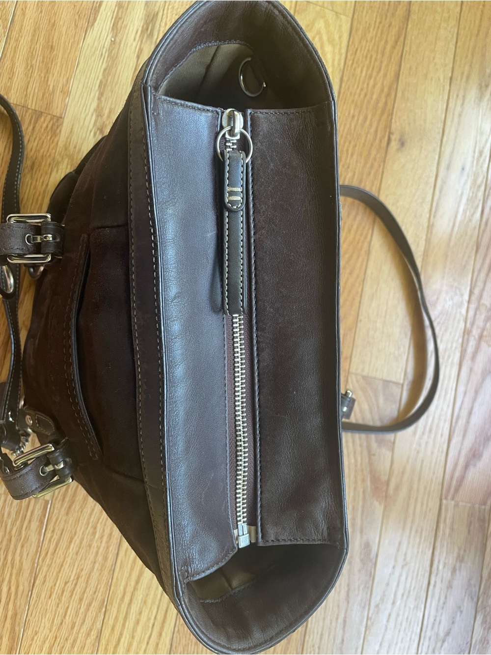 Coach Chocolate Brown Suede “Lunch Bag” with Leather Trim Y2K - Picture 11 of 12